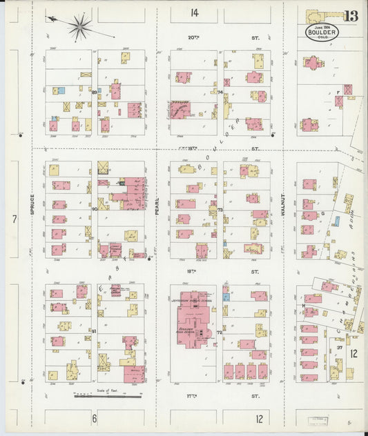 Sanborn Fire Insurance Map from Boulder, Boulder County, Colorado (1906), Sheet #0013 - Historic Sanborn Fire Insurance Map Print, vintage old map wall art, antique decor, genealogy gift, Colorado Colorado map