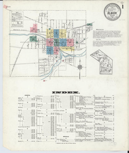 Sanborn Fire Insurance Map from Albion, Calhoun County, Michigan (1913), Sheet #0001 - Historic Sanborn Fire Insurance Map Print, vintage old map wall art, antique decor, genealogy gift, Michigan Michigan map
