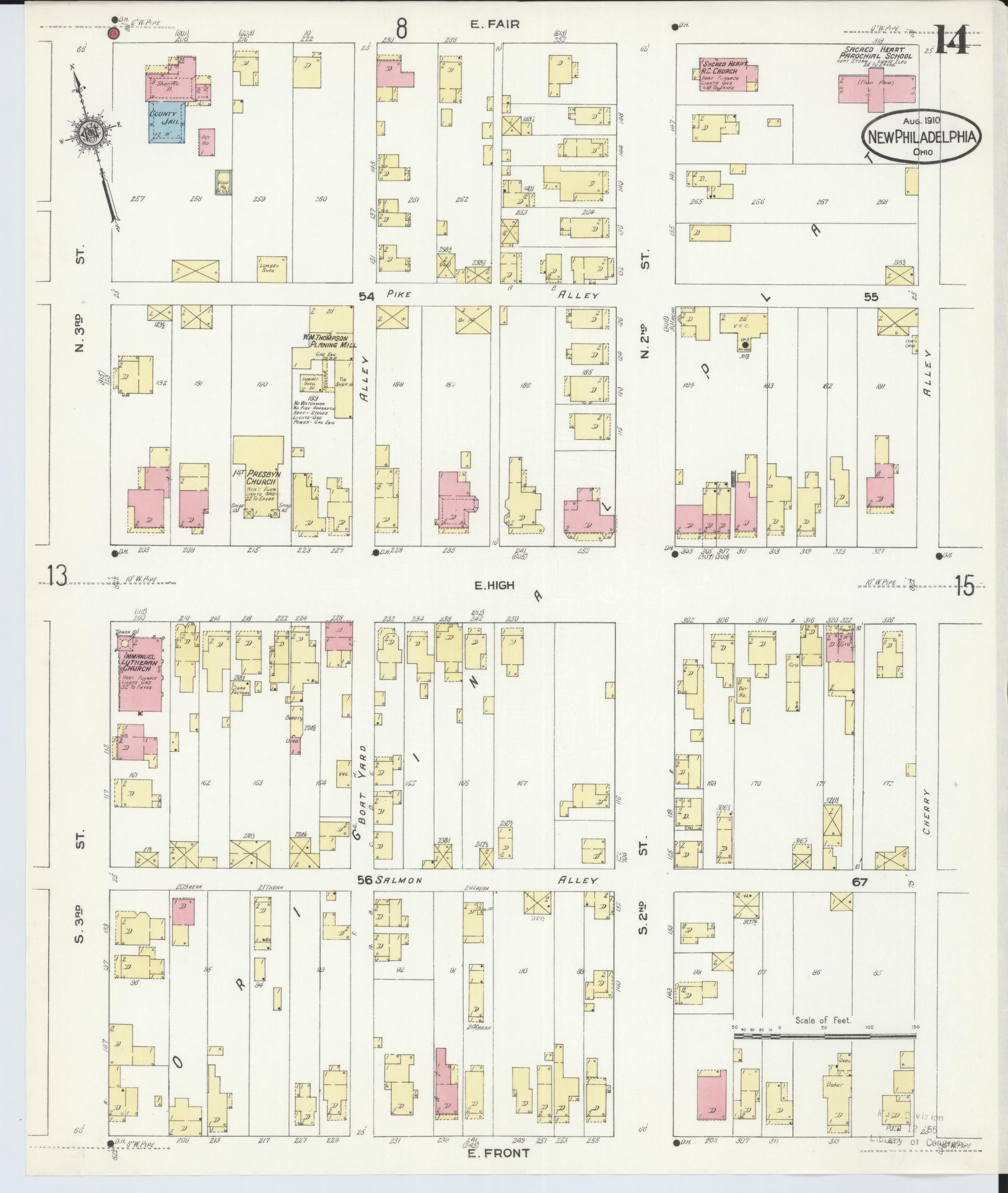 Sanborn Fire Insurance Map from New Philadelphia, Tuscarawas County, Ohio (1910), Sheet #0014 - Historic Sanborn Fire Insurance Map Print, vintage old map wall art, antique decor, genealogy gift, Ohio Ohio map