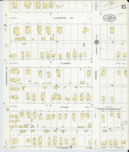 Sanborn Fire Insurance Map from Ludington, Mason County, Michigan (1910), Sheet #0015 - Historic Sanborn Fire Insurance Map Print, vintage old map wall art, antique decor, genealogy gift, Michigan Michigan map