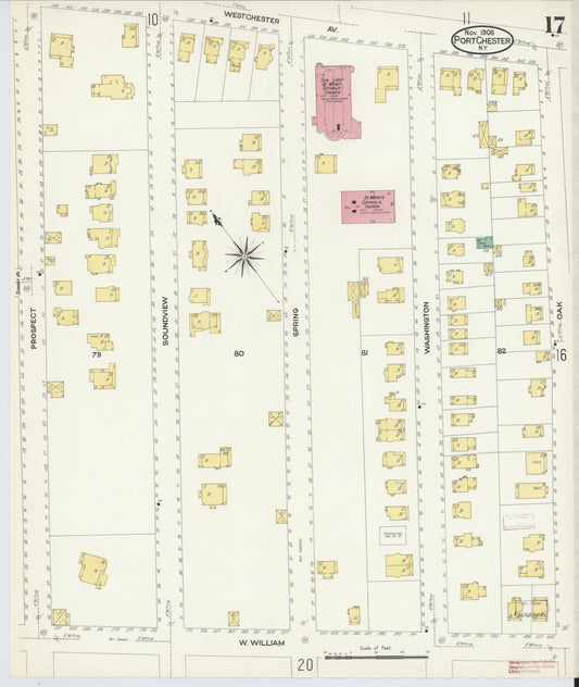 Sanborn Fire Insurance Map from Port Chester, Westchester County, New York (1908), Sheet #0017 - Historic Sanborn Fire Insurance Map Print, vintage old map wall art, antique decor, genealogy gift, New York New York map