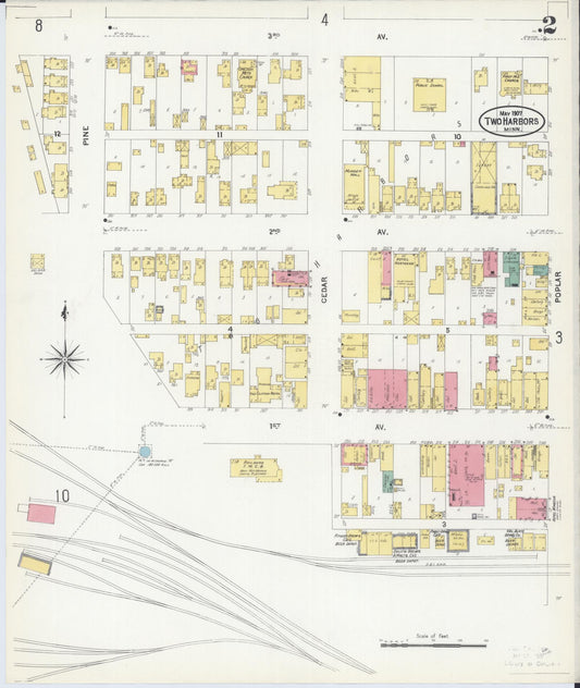 Sanborn Fire Insurance Map from Two Harbors, Lake County, Minnesota (1907), Sheet #0002 - Historic Sanborn Fire Insurance Map Print, vintage old map wall art, antique decor, genealogy gift, Minnesota Minnesota map