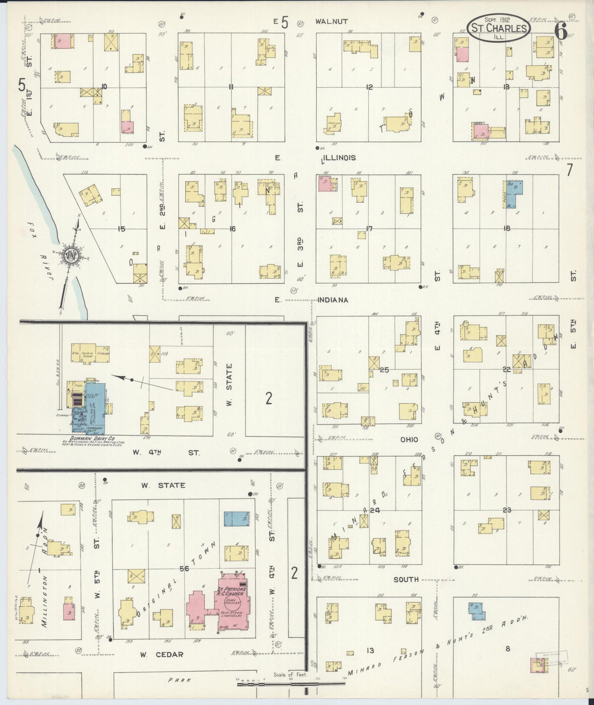 Sanborn Fire Insurance Map from Saint Charles, Kane County, Illinois (1912), Sheet #0006 - Complete Map Set gallery image, historic Sanborn map, vintage wall art, Illinois Illinois