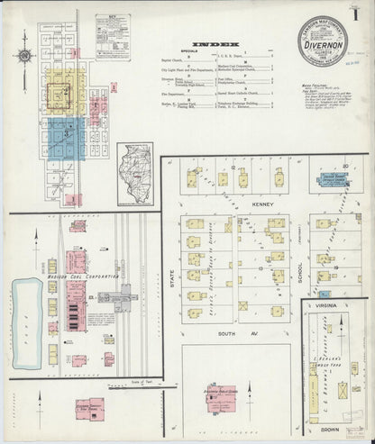Sanborn Fire Insurance Map from Divernon, Sangamon County, Illinois (1914), Sheet #0001 - Complete Map Set gallery image, historic Sanborn map, vintage wall art, Illinois Illinois