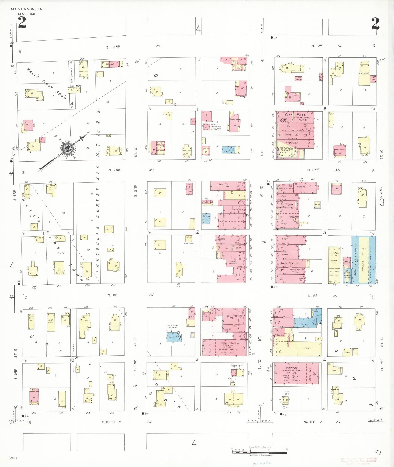Sanborn Fire Insurance Map from Mount Vernon, Linn County, Iowa (1941), Sheet #0002 - Historic Sanborn Fire Insurance Map Print
