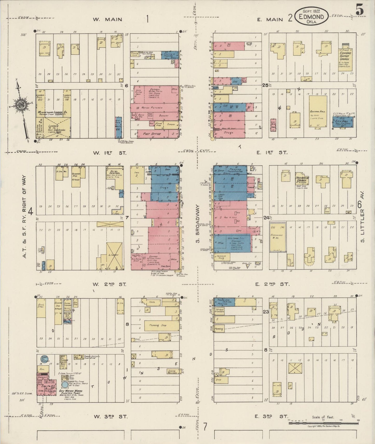 Sanborn Fire Insurance Map from Edmond, Oklahoma County, Oklahoma (1922), Sheet #0005 - Complete Map Set gallery image, historic Sanborn map, vintage wall art, Edmond Oklahoma