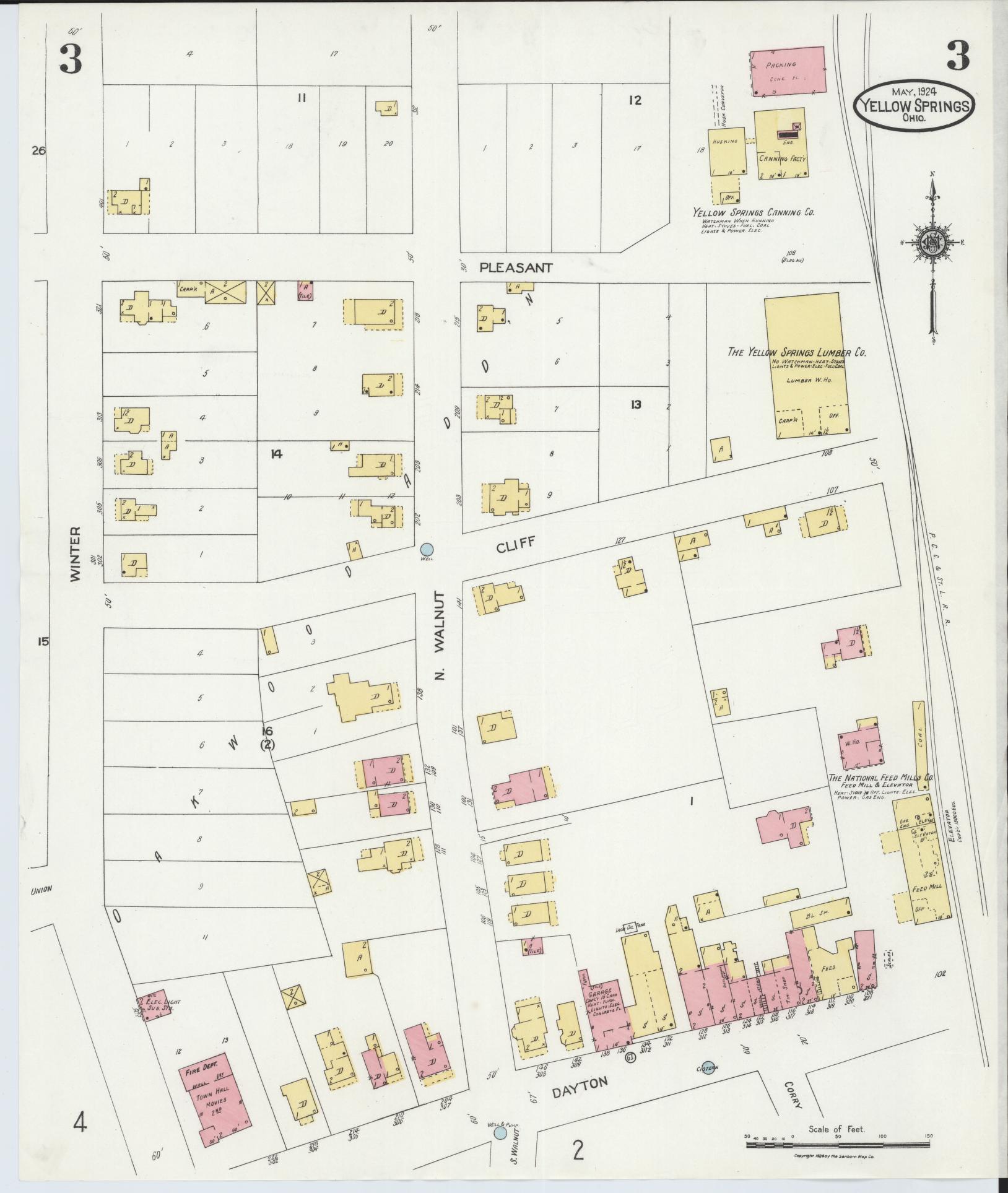 Sanborn Fire Insurance Map from Yellow Springs, Greene County, Ohio (1924), Sheet #0003 - Historic Sanborn Fire Insurance Map Print, vintage old map wall art, antique decor, genealogy gift, Ohio Ohio map