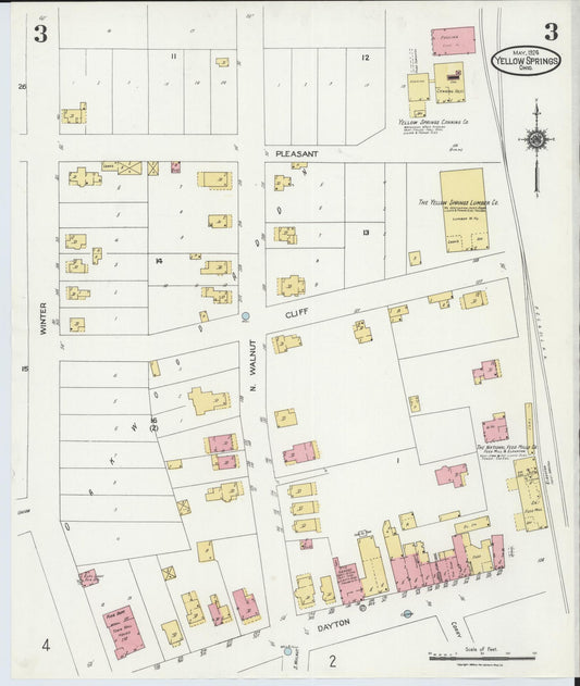 Sanborn Fire Insurance Map from Yellow Springs, Greene County, Ohio (1924), Sheet #0003 - Historic Sanborn Fire Insurance Map Print, vintage old map wall art, antique decor, genealogy gift, Ohio Ohio map