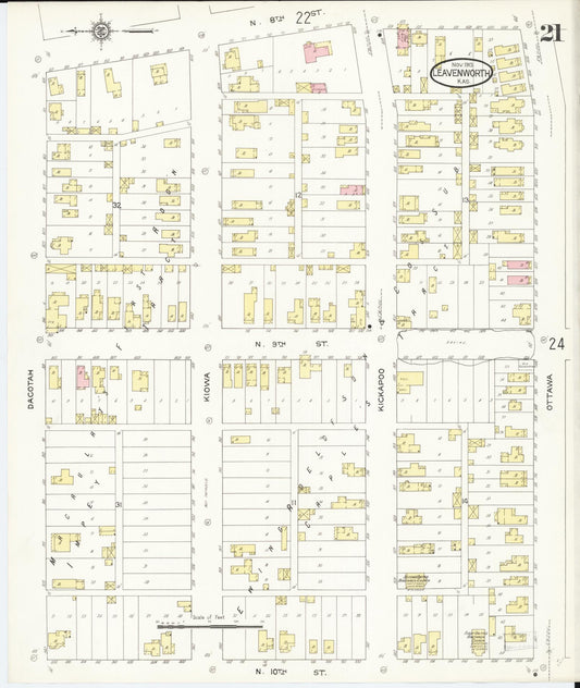 Sanborn Fire Insurance Map from Leavenworth, Leavenworth County, Kansas (1913), Sheet #0022 - Historic Sanborn Fire Insurance Map Print, vintage old map wall art, antique decor, genealogy gift, Kansas Kansas map