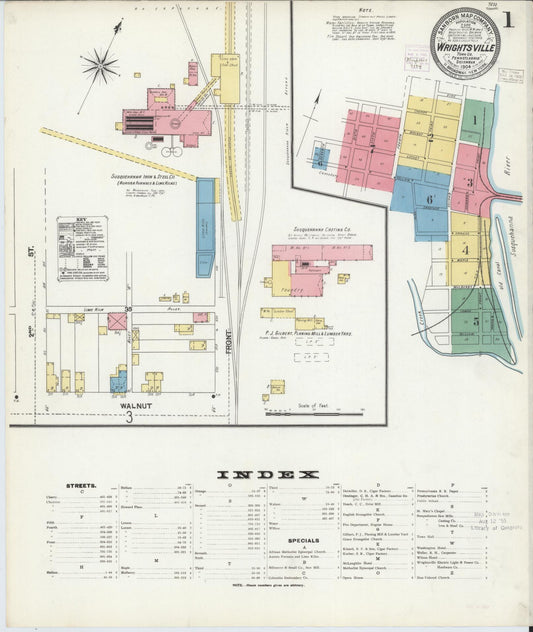 Sanborn Fire Insurance Map from Wrightsville, York County, Pennsylvania (1904), Sheet #0001 - Historic Sanborn Fire Insurance Map Print, vintage old map wall art, antique decor, genealogy gift, Pennsylvania Pennsylvania map
