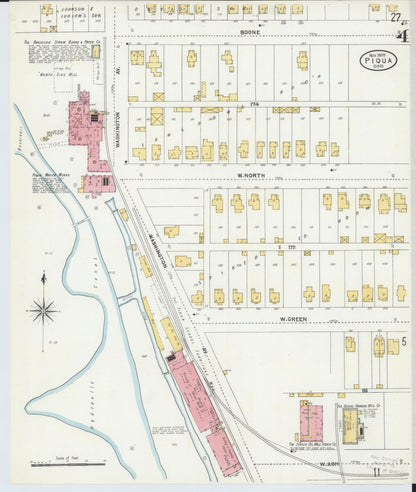Sanborn Fire Insurance Map from Piqua, Miami County, Ohio (1905), Sheet #0004 - Historic Sanborn Fire Insurance Map Print, vintage old map wall art, antique decor, genealogy gift, Ohio Ohio map