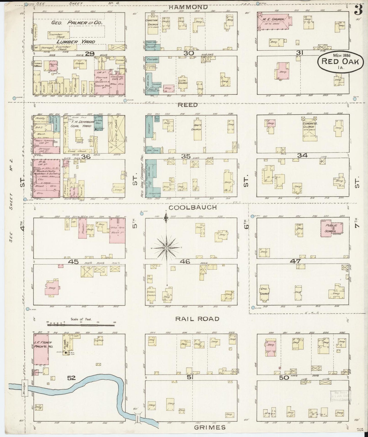 Sanborn Fire Insurance Map from Red Oak, Montgomery County, Iowa (1886), Sheet #0003 - Historic Sanborn Fire Insurance Map Print, vintage old map wall art
