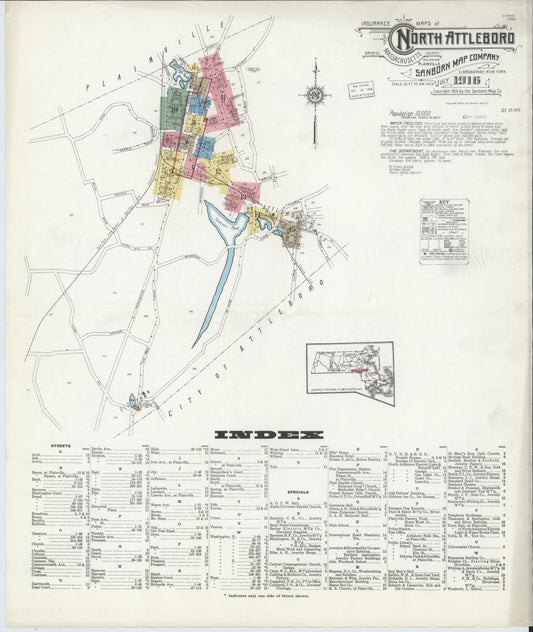 Sanborn Fire Insurance Map from North Attleborough, Bristol County, Massachusetts. (1916) – Historic Sanborn Fire Insurance Map Print