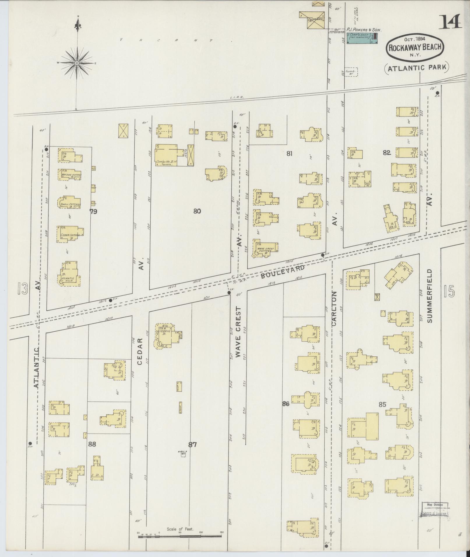 Sanborn Fire Insurance Map from Rockaway Beach, Queens County, New York (1894), Sheet #0014 - Historic Sanborn Fire Insurance Map Print, vintage old map wall art, antique decor, genealogy gift, New York New York map
