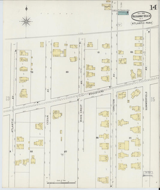 Sanborn Fire Insurance Map from Rockaway Beach, Queens County, New York (1894), Sheet #0014 - Historic Sanborn Fire Insurance Map Print, vintage old map wall art, antique decor, genealogy gift, New York New York map