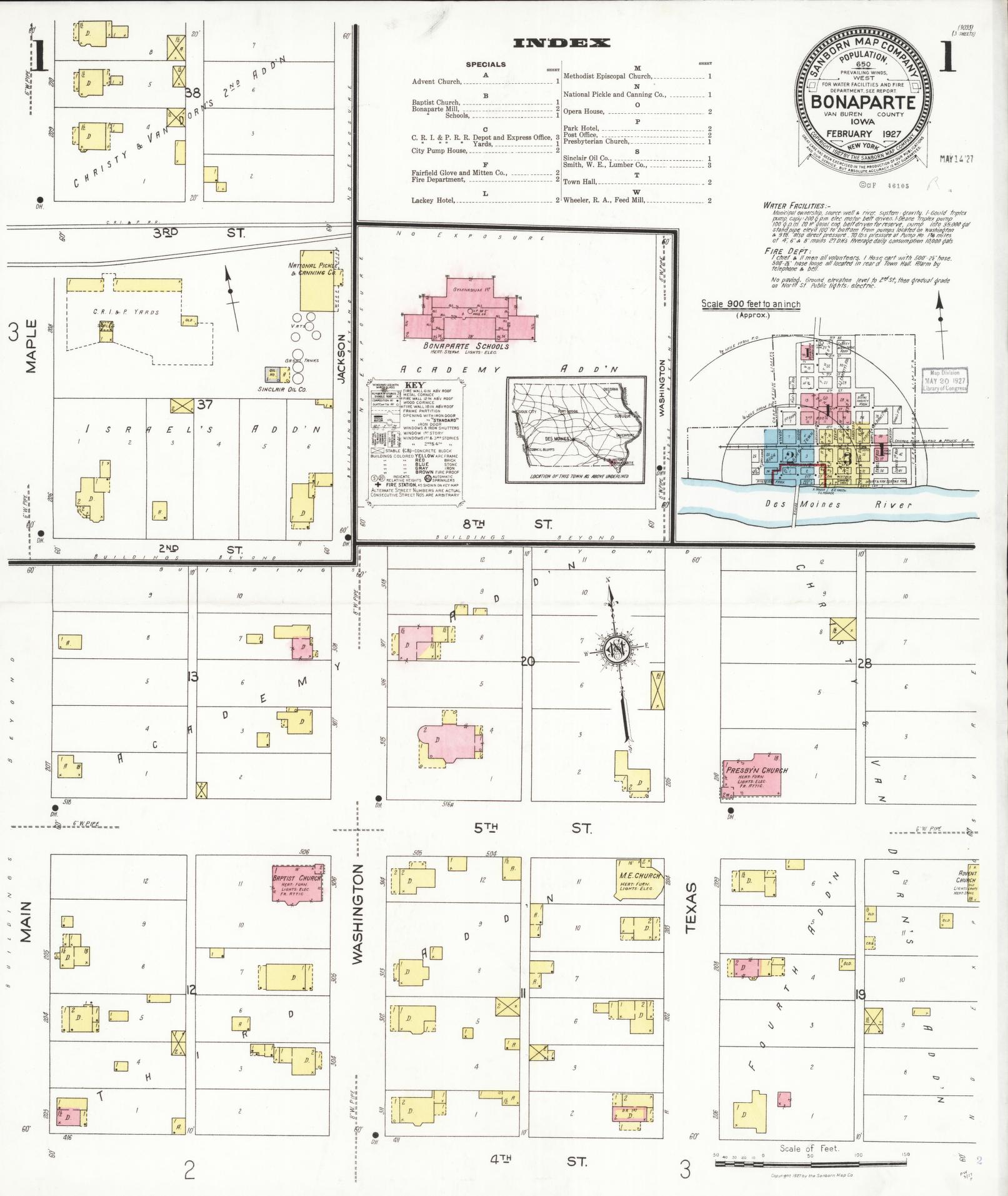 Sanborn Fire Insurance Map from Bonaparte, Van Buren County, Iowa. (1927) – Map View