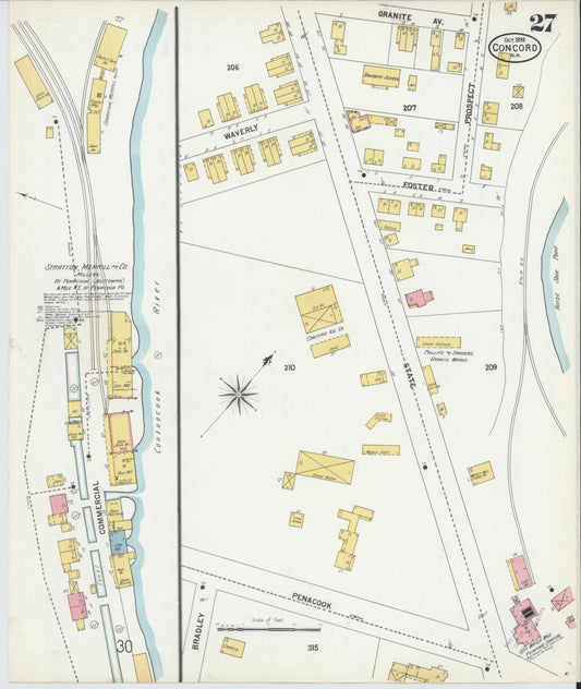 Sanborn Fire Insurance Map from Concord, Merrimack County, New Hampshire (1899), Sheet #0027 - Historic Sanborn Fire Insurance Map Print, vintage old map wall art, antique decor, genealogy gift, New Hampshire New Hampshire map