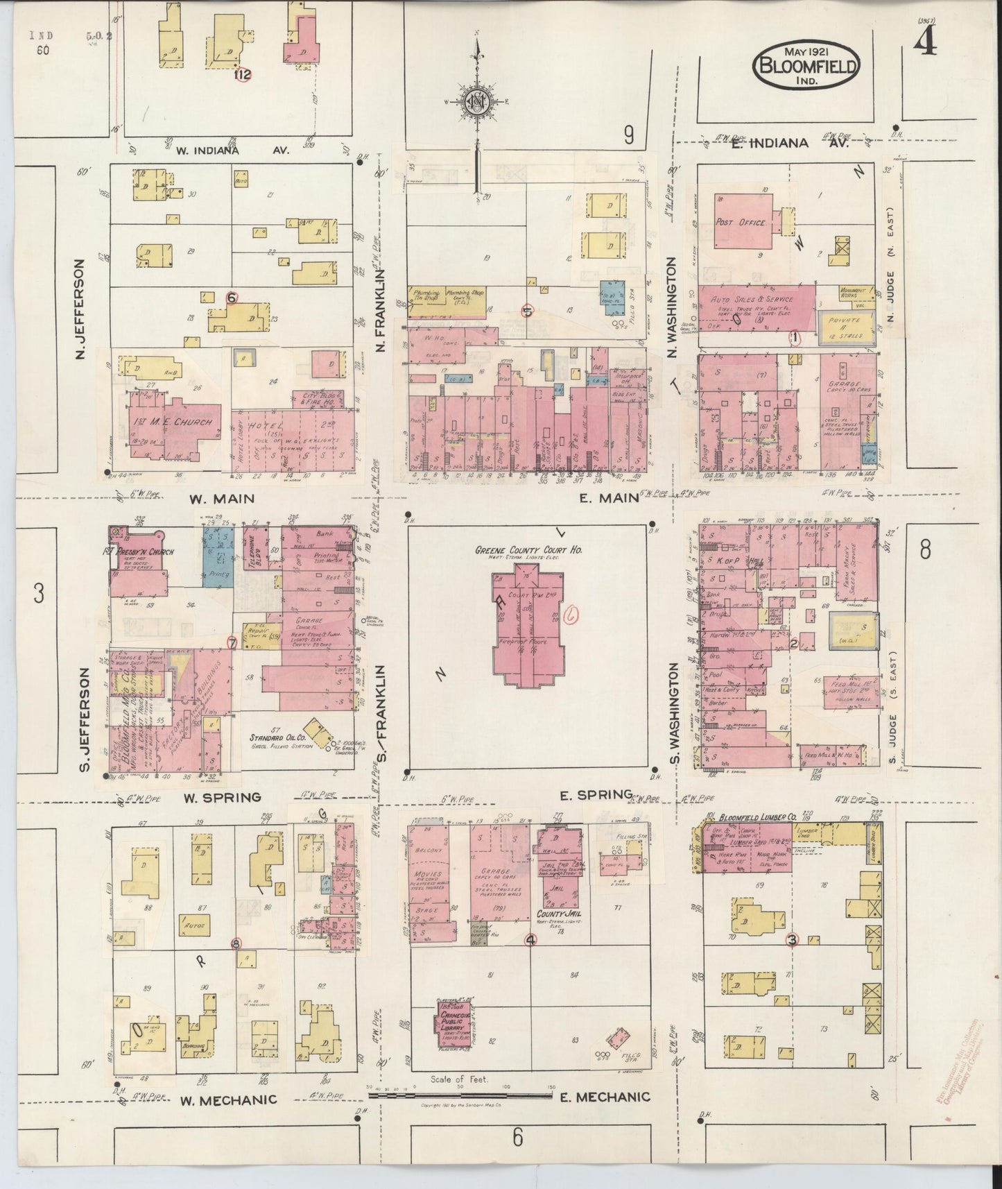 Sanborn Fire Insurance Map from Bloomfield, Greene County, Indiana (1940), Sheet #0004 - Complete Map Set gallery image, historic Sanborn map, vintage wall art, Indiana Indiana