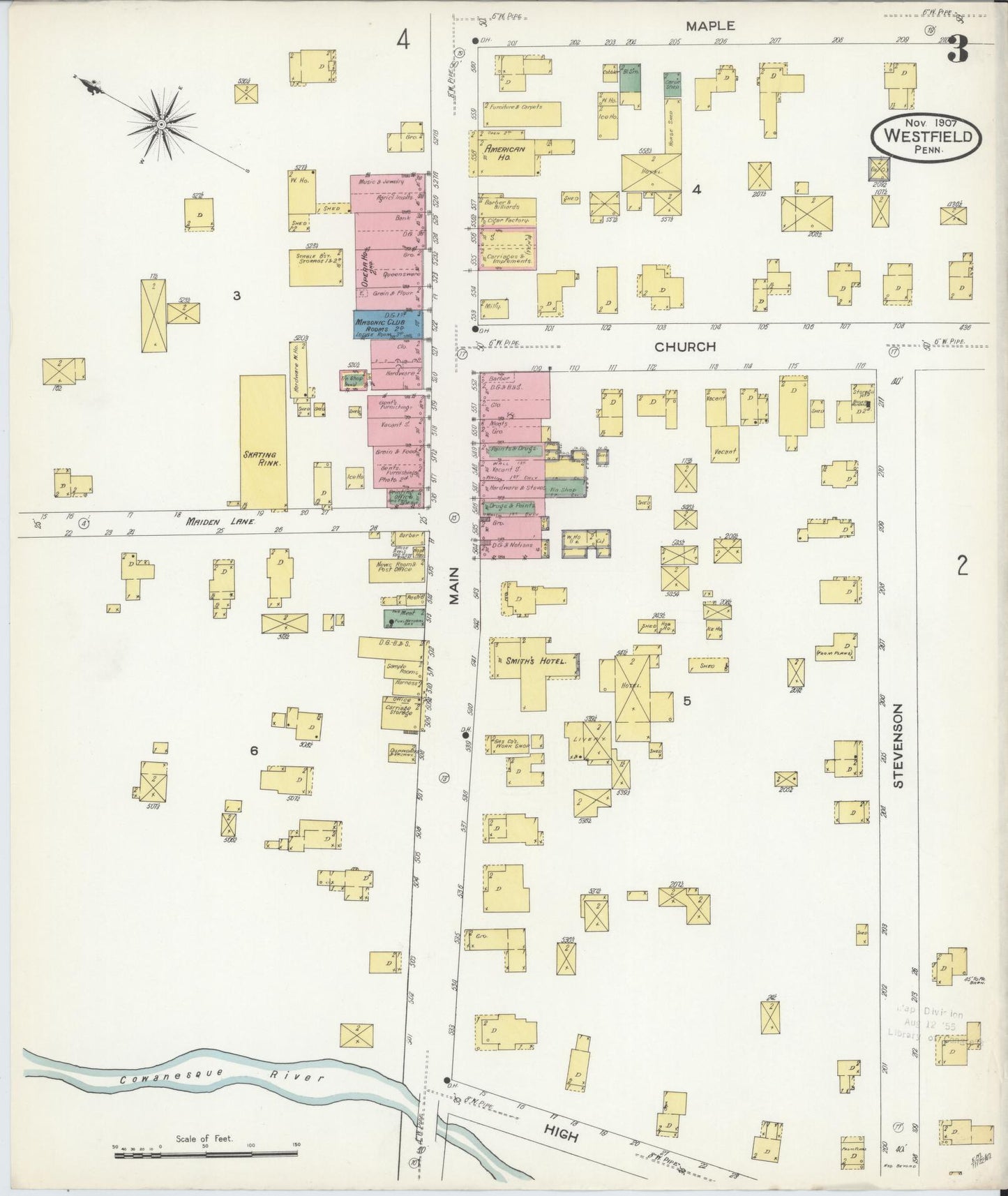 Sanborn Fire Insurance Map from Westfield, Tioga County, Pennsylvania (1907), Sheet #0003 - Complete Map Set gallery image, historic Sanborn map, vintage wall art, Pennsylvania Pennsylvania