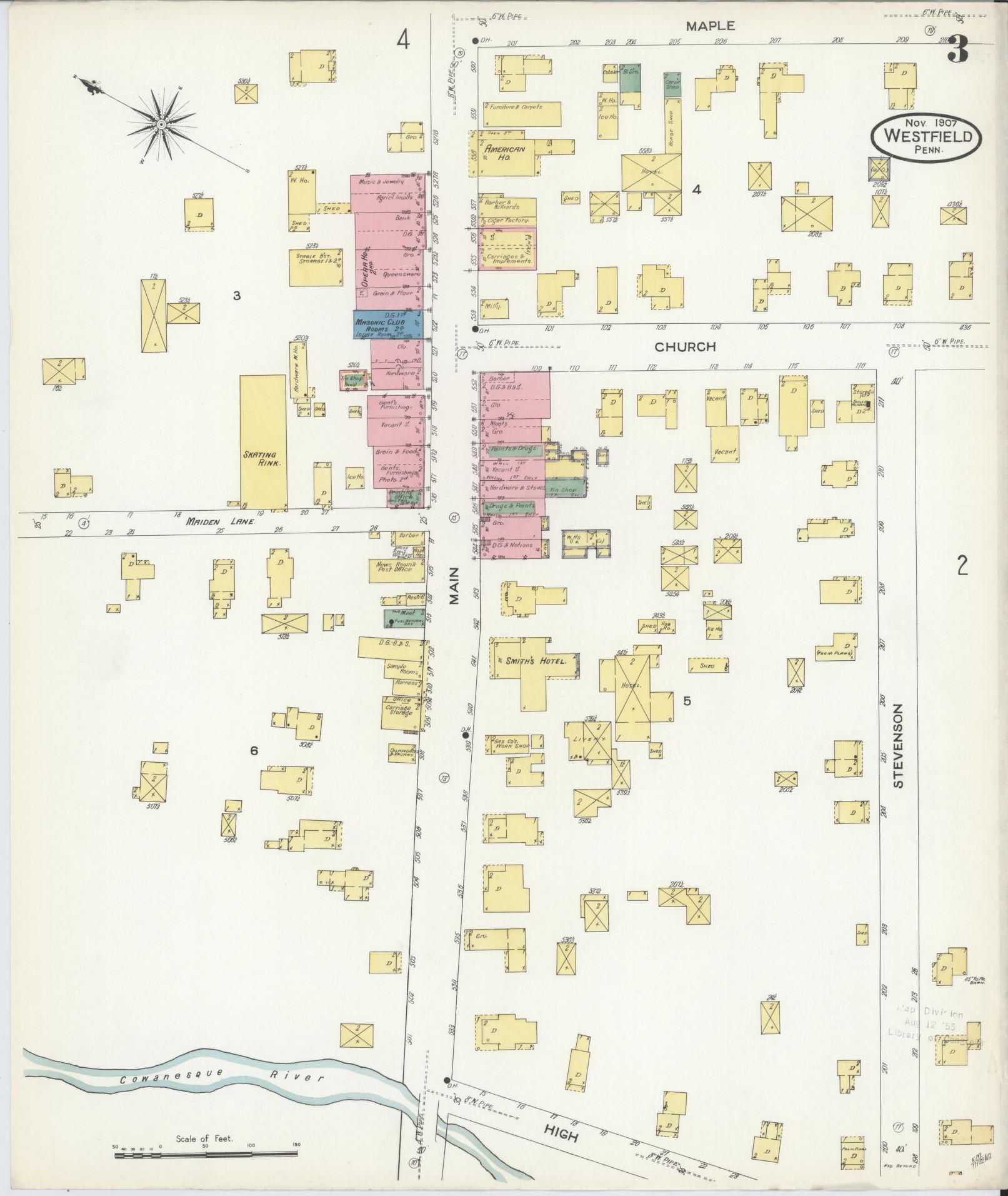 Sanborn Fire Insurance Map from Westfield, Tioga County, Pennsylvania (1907), Sheet #0003 - Complete Map Set gallery image, historic Sanborn map, vintage wall art, Pennsylvania Pennsylvania