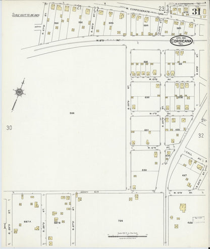 Sanborn Fire Insurance Map from Corsicana, Navarro County, Texas (1921), Sheet #0031 - Complete Map Set gallery image, historic Sanborn map, vintage wall art, Texas Texas