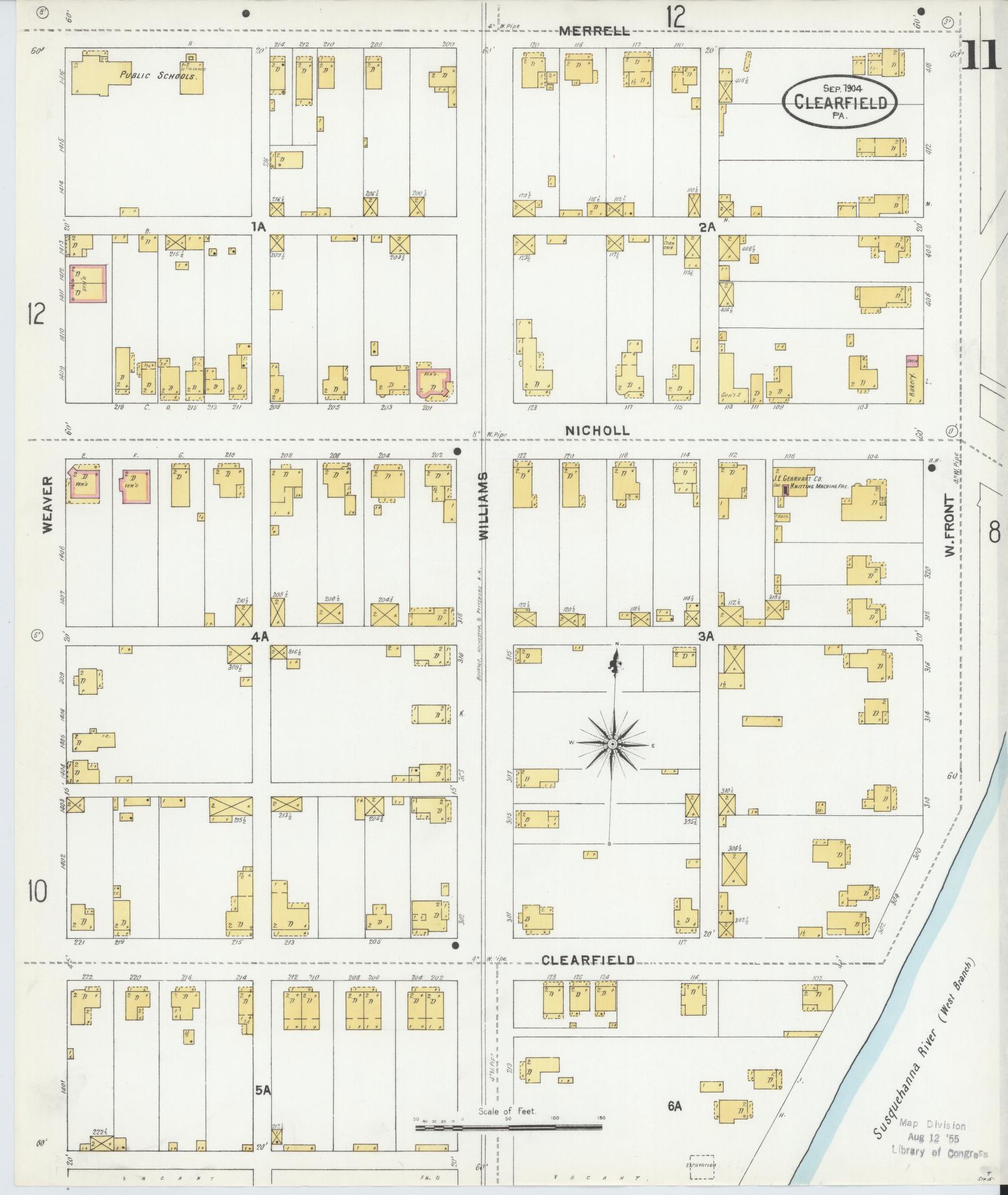 Sanborn Fire Insurance Map from Clearfield, Clearfield County, Pennsylvania (1904), Sheet #0011 - Historic Sanborn Fire Insurance Map Print, vintage old map wall art, antique decor, genealogy gift, Pennsylvania Pennsylvania map