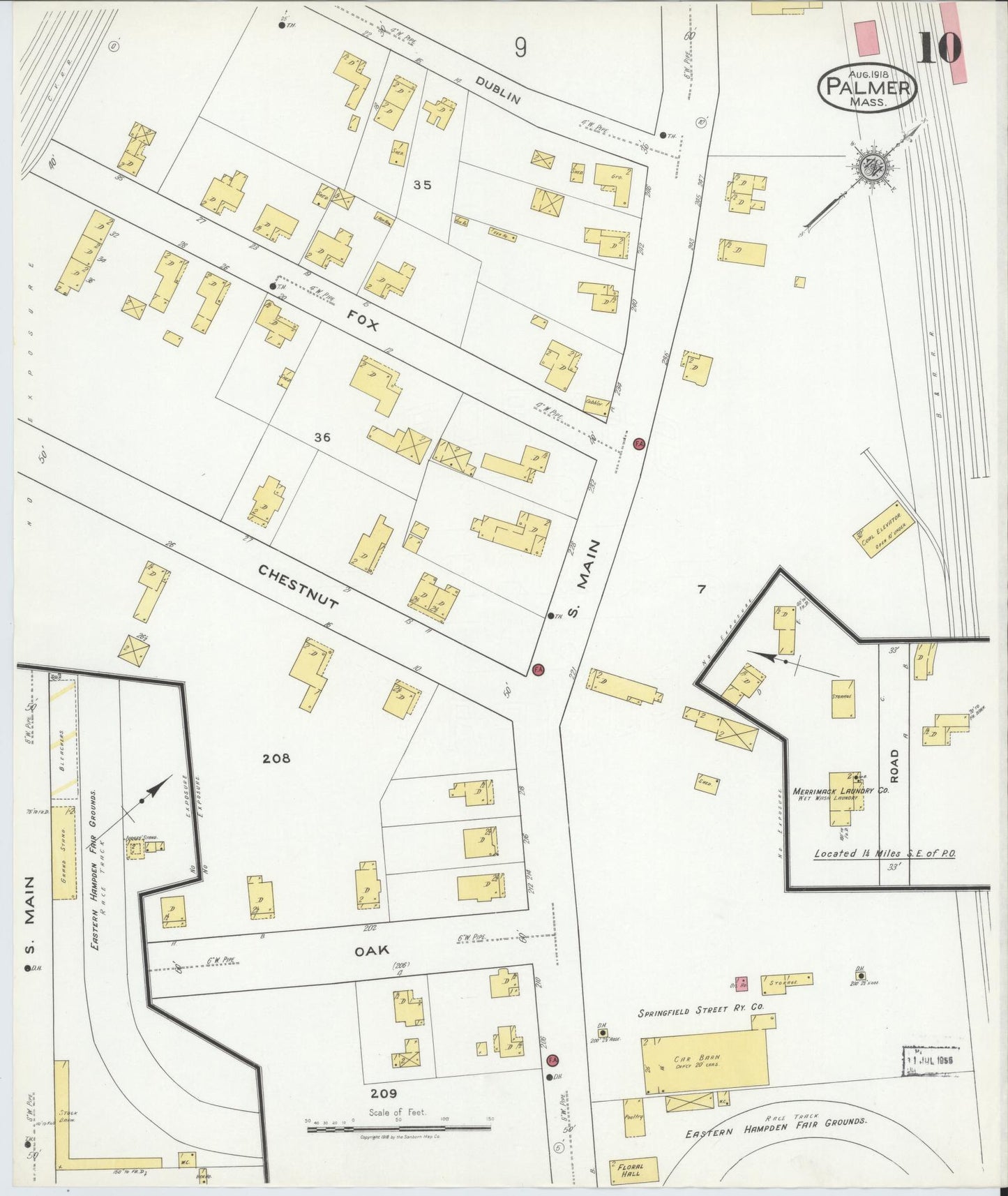 Sanborn Fire Insurance Map from Palmer, Hampden County, Massachusetts (1918), Sheet #0010 - Historic Sanborn Fire Insurance Map Print, vintage old map wall art, antique decor, genealogy gift, Massachusetts Massachusetts map