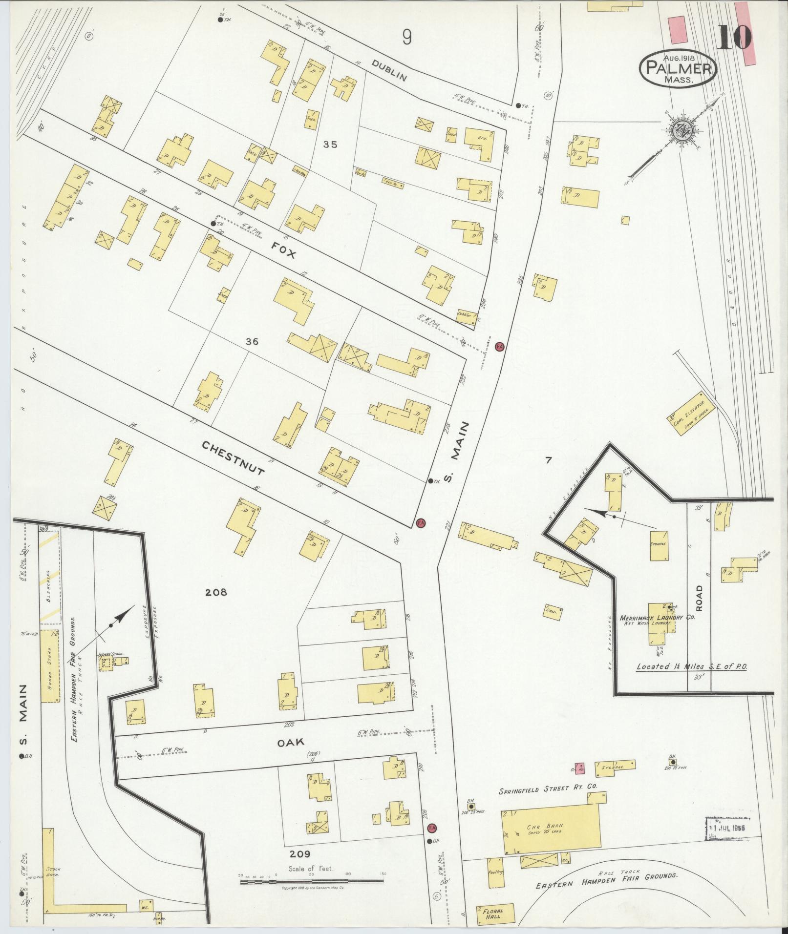 Sanborn Fire Insurance Map from Palmer, Hampden County, Massachusetts (1918), Sheet #0010 - Historic Sanborn Fire Insurance Map Print, vintage old map wall art, antique decor, genealogy gift, Massachusetts Massachusetts map