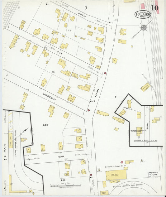 Sanborn Fire Insurance Map from Palmer, Hampden County, Massachusetts (1918), Sheet #0010 - Historic Sanborn Fire Insurance Map Print, vintage old map wall art, antique decor, genealogy gift, Massachusetts Massachusetts map