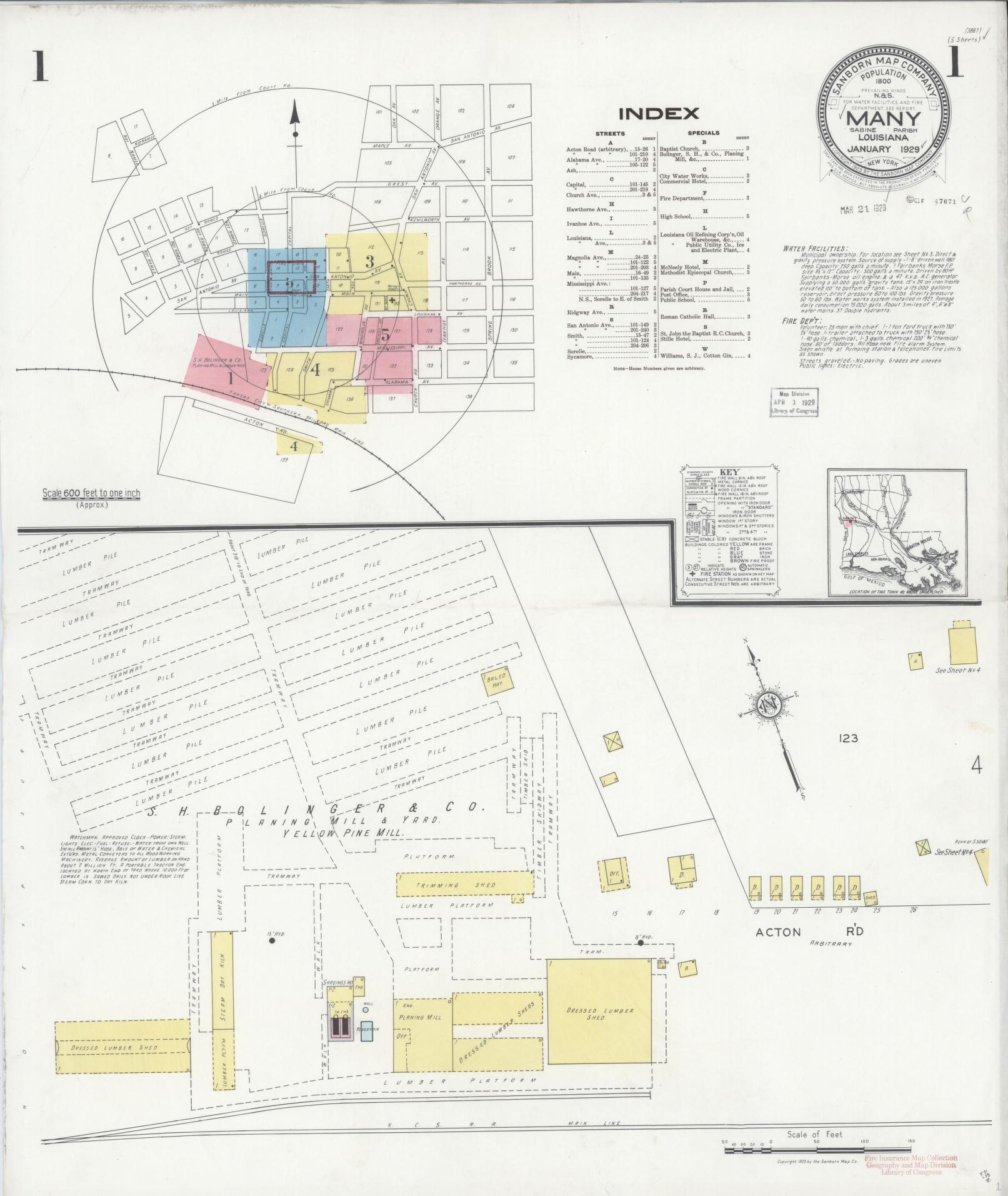 Sanborn Fire Insurance Map from Many, Sabine Parish, Louisiana. (1929) – Historic Sanborn Fire Insurance Map Print