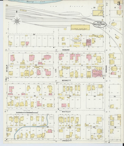 Sanborn Fire Insurance Map from Bridgeport, Belmont County, Ohio (1897), Sheet #0003 - Historic Sanborn Fire Insurance Map Print, vintage old map wall art, antique decor, genealogy gift, Ohio Ohio map