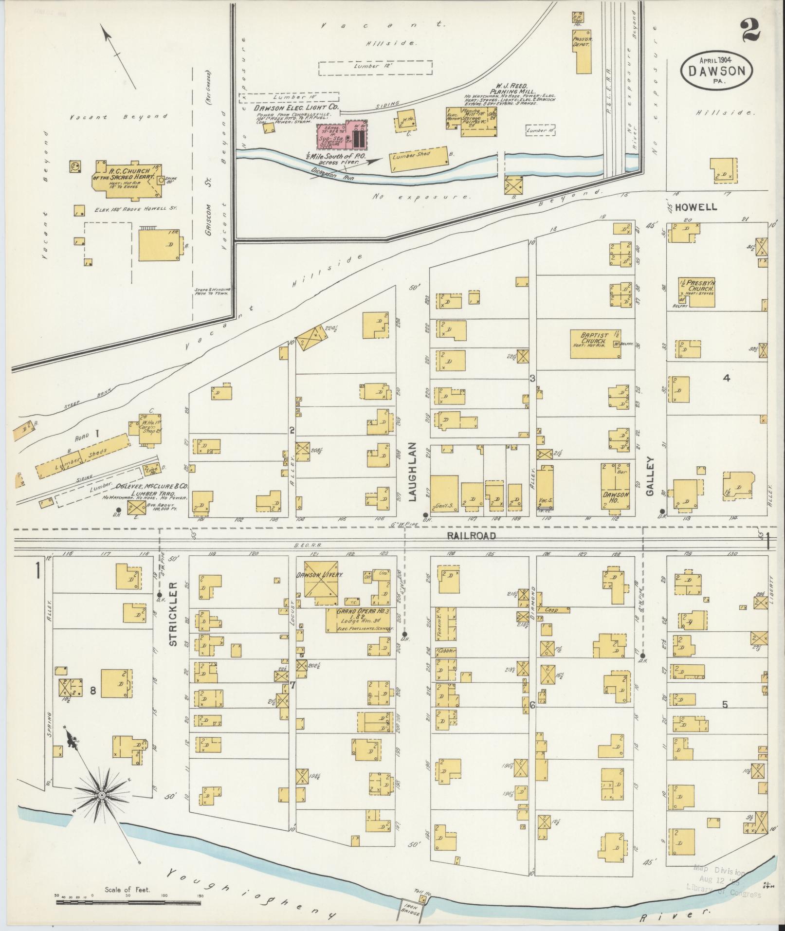 Sanborn Fire Insurance Map from Dawson, Fayette County, Pennsylvania (1904), Sheet #0002 - Historic Sanborn Fire Insurance Map Print, vintage old map wall art, antique decor, genealogy gift, Pennsylvania Pennsylvania map
