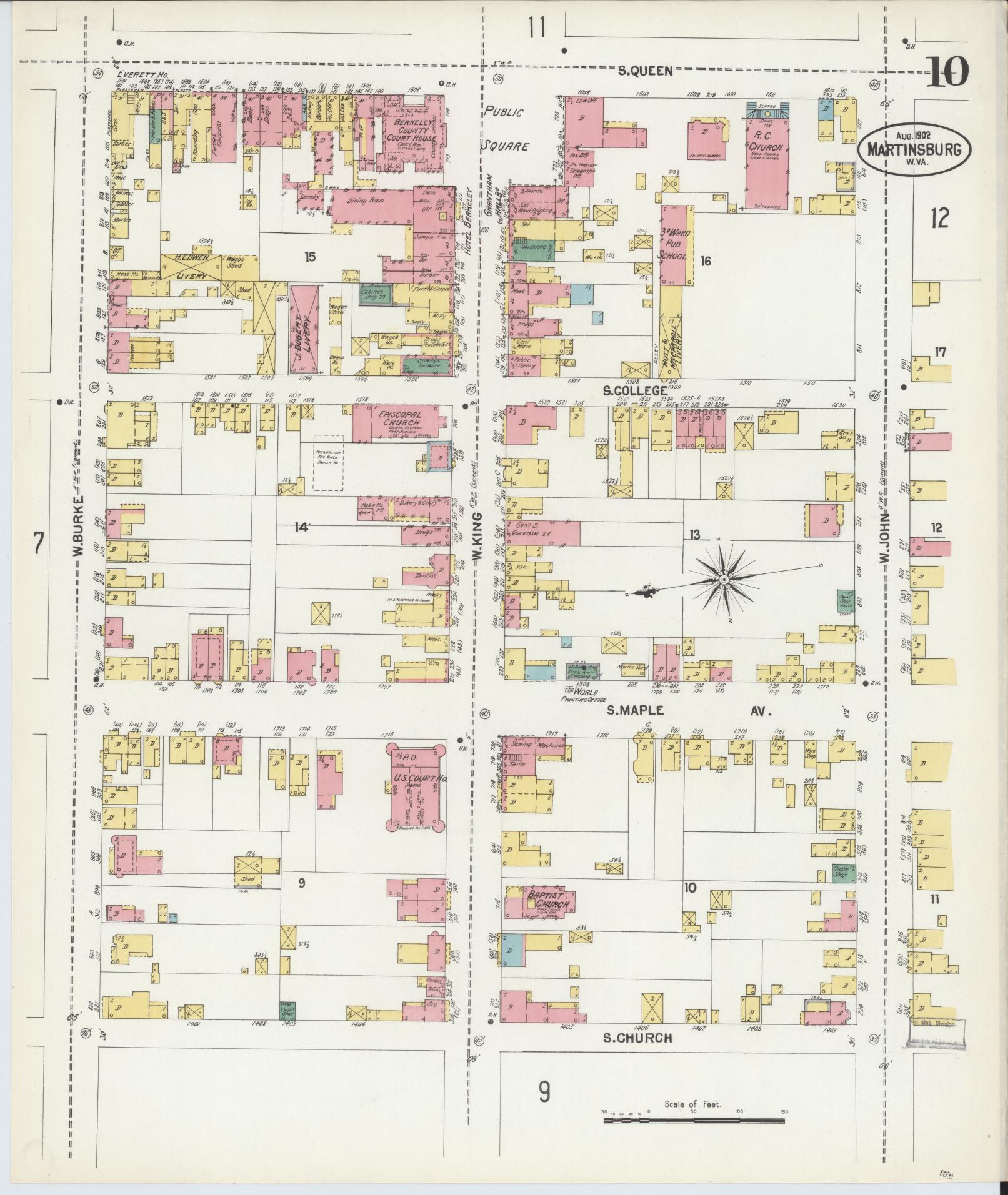 Sanborn Fire Insurance Map from Martinsburg, Berkeley County, West Virginia (1902), Sheet #0010 - Complete Map Set gallery image, historic Sanborn map, vintage wall art, West Virginia West Virginia