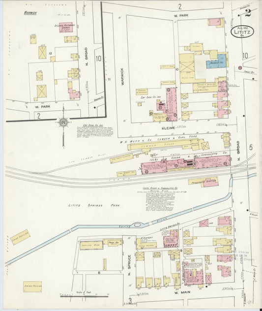 Sanborn Fire Insurance Map from Lititz, Lancaster County, Pennsylvania (1912), Sheet #0002 - Historic Sanborn Fire Insurance Map Print, vintage old map wall art, antique decor, genealogy gift, Pennsylvania Pennsylvania map