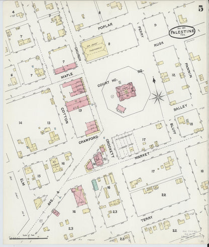 Sanborn Fire Insurance Map from Palestine, Anderson County, Texas (1891), Sheet #0005 - Complete Map Set gallery image, historic Sanborn map, vintage wall art, Texas Texas