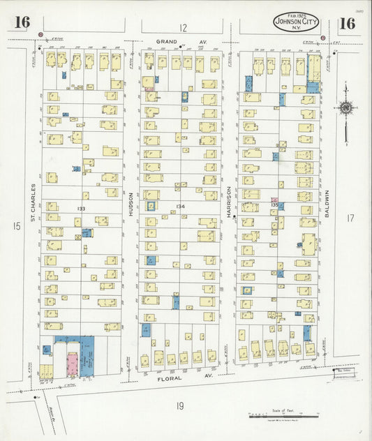 Sanborn Fire Insurance Map from Johnson City, Broome County, New York (1925), Sheet #0016 - Historic Sanborn Fire Insurance Map Print, vintage old map wall art, antique decor, genealogy gift, New York New York map