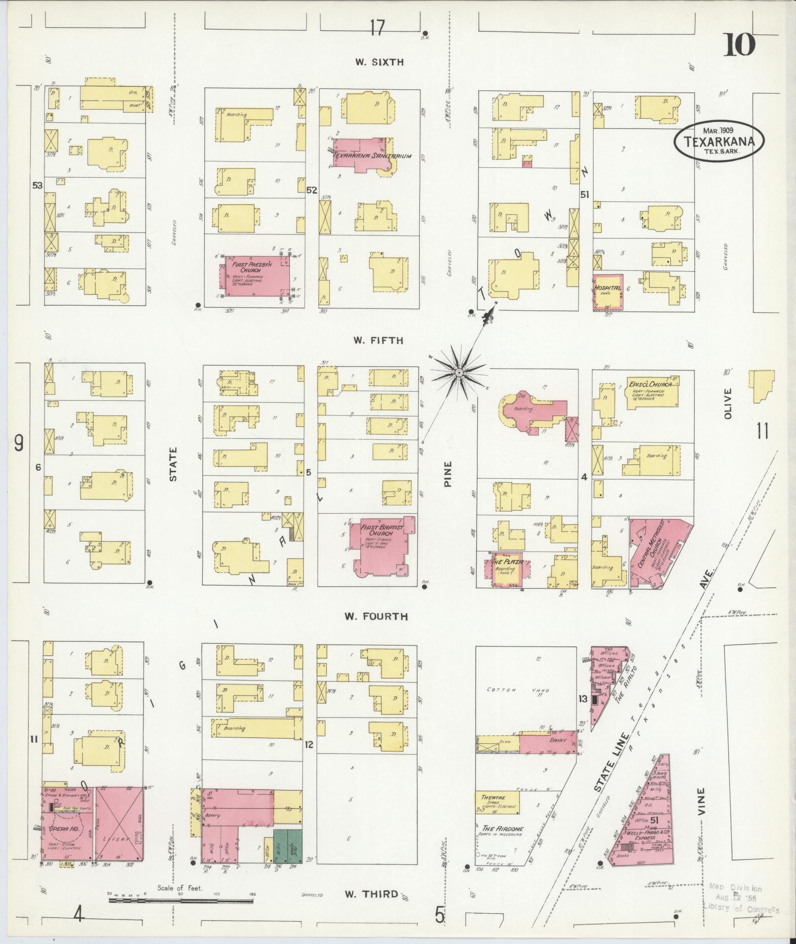 Sanborn Fire Insurance Map from Texarkana, Bowie County, Texas (1909), Sheet #0010 - Complete Map Set gallery image, historic Sanborn map, vintage wall art, Texas Texas
