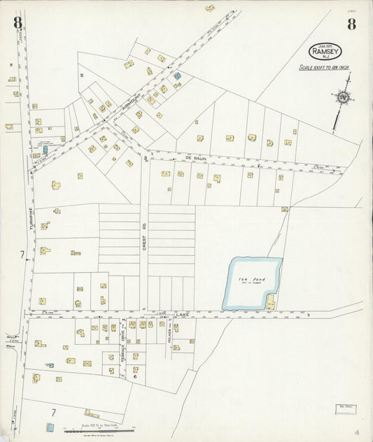 Sanborn Fire Insurance Map from Ramsey, Bergen County, New Jersey (1924), Sheet #0008 - Historic Sanborn Fire Insurance Map Print, vintage old map wall art, antique decor, genealogy gift, New Jersey New Jersey map