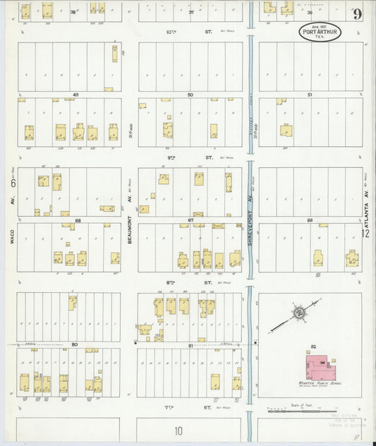 Sanborn Fire Insurance Map from Port Arthur, Jefferson County, Texas (1910), Sheet #0009 - Historic Sanborn Fire Insurance Map Print, vintage old map wall art, antique decor, genealogy gift, Texas Texas map