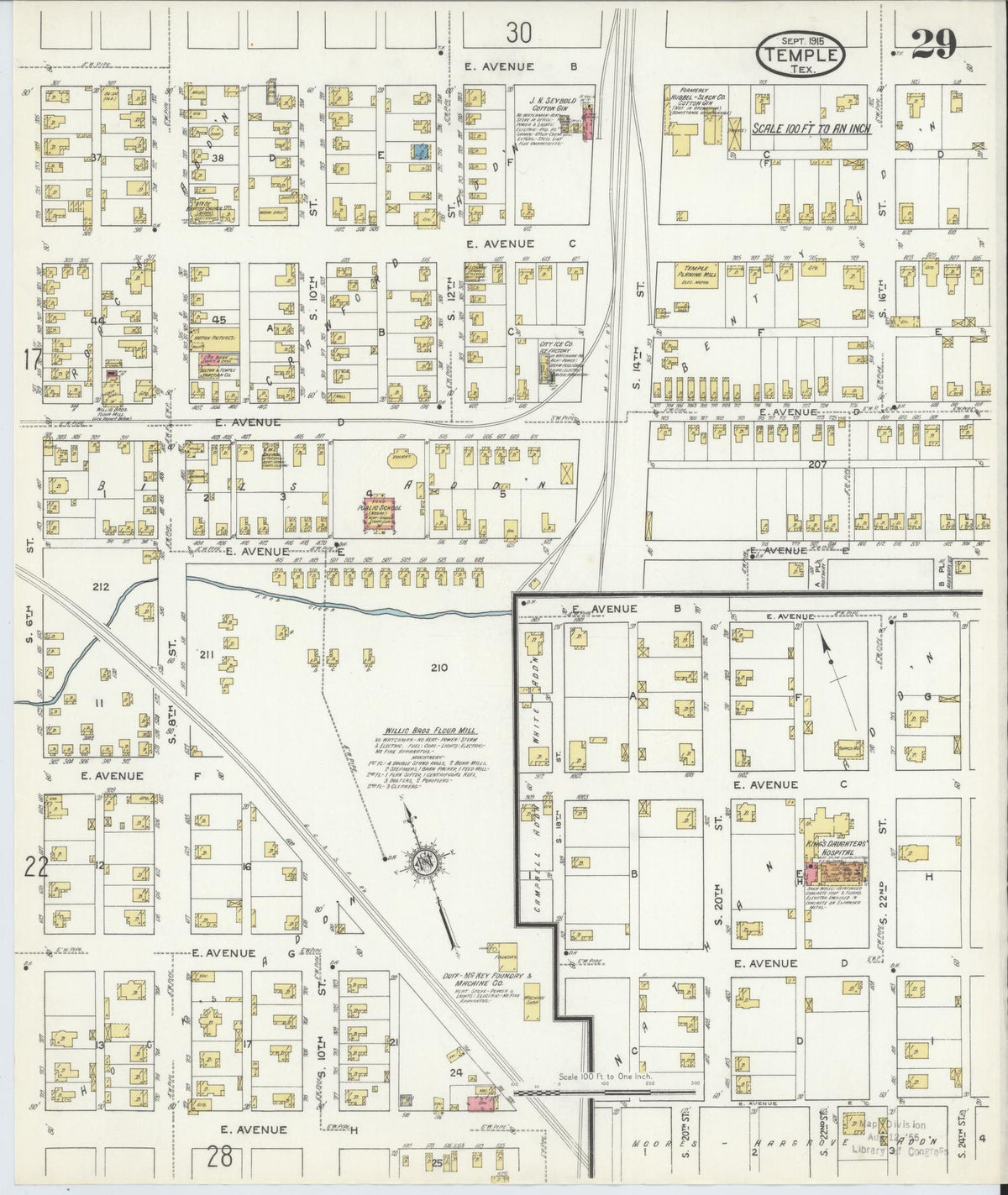 Sanborn Fire Insurance Map from Temple, Bell County, Texas (1915), Sheet #0029 - Complete Map Set gallery image, historic Sanborn map, vintage wall art, Texas Texas