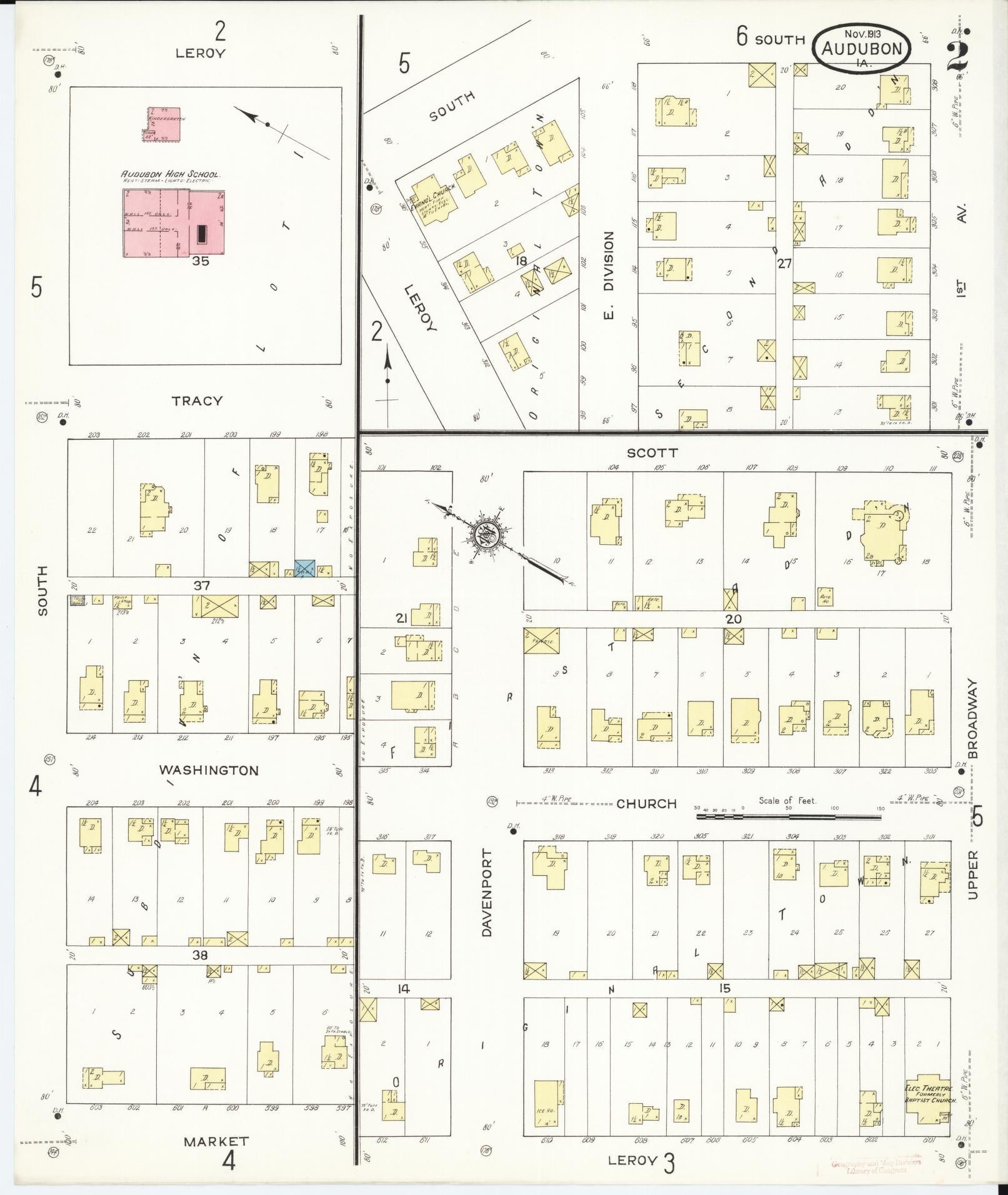 Sanborn Fire Insurance Map from Audubon, Audubon County, Iowa (1913), Sheet #0002 - Historic Sanborn Fire Insurance Map Print, vintage old map wall art