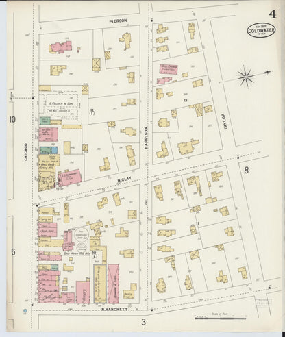 Sanborn Fire Insurance Map from Coldwater, Branch County, Michigan (1897), Sheet #0004 - Historic Sanborn Fire Insurance Map Print, vintage old map wall art, antique decor, genealogy gift, Michigan Michigan map