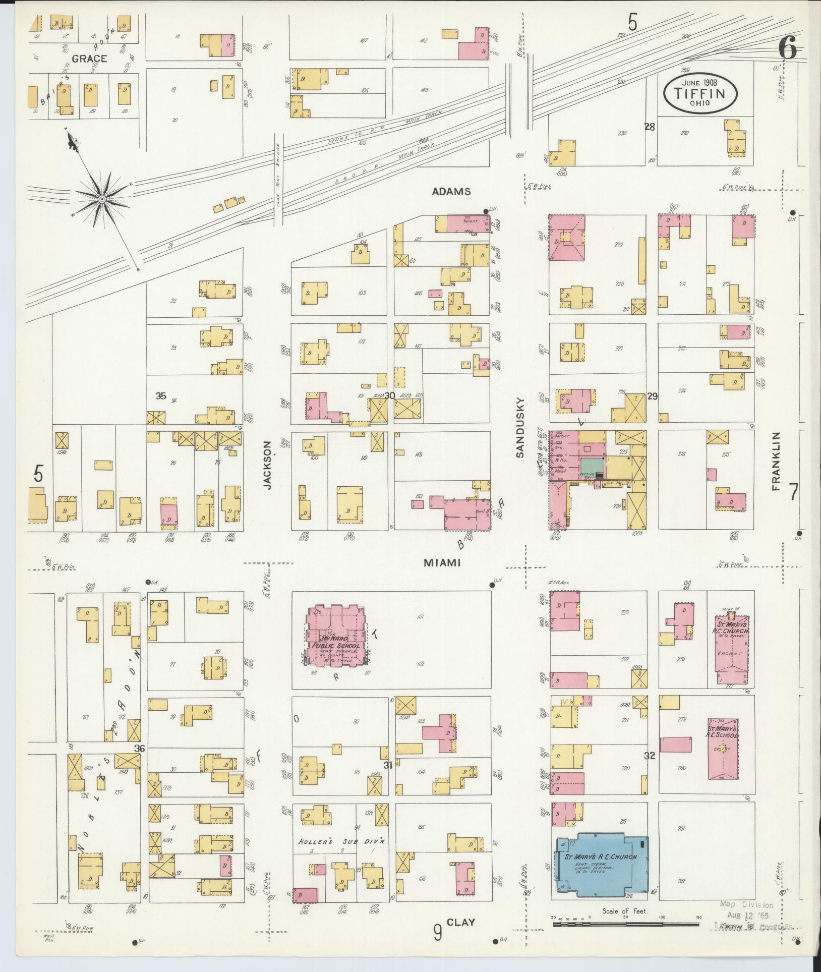 Sanborn Fire Insurance Map from Tiffin, Seneca County, Ohio (1908), Sheet #0006 - Historic Sanborn Fire Insurance Map Print, vintage old map wall art, antique decor, genealogy gift, Ohio Ohio map