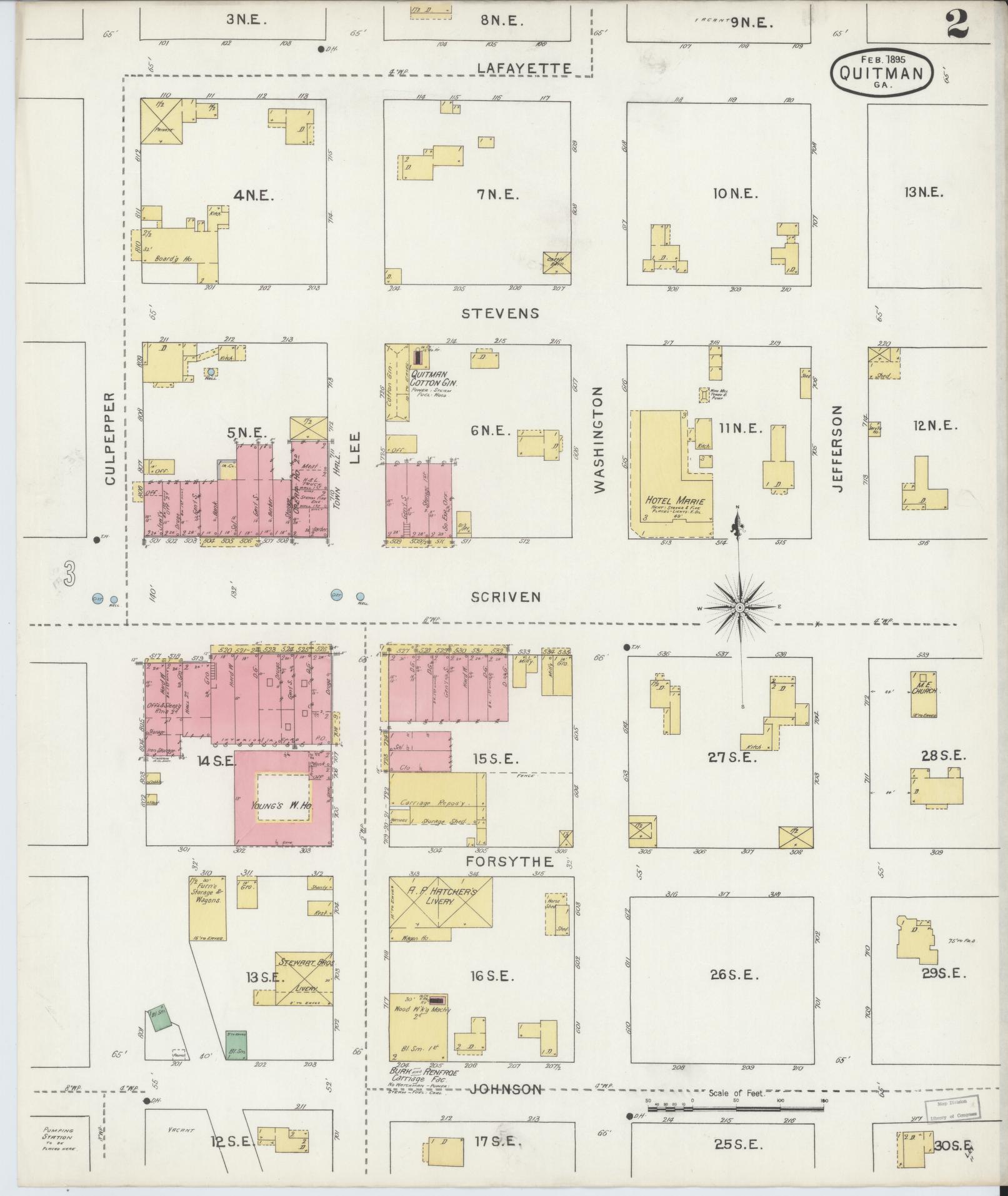 Sanborn Fire Insurance Map from Quitman, Brooks County, Georgia (1895), Sheet #0002 - Historic Sanborn Fire Insurance Map Print, vintage old map wall art, antique decor, genealogy gift, Georgia Georgia map
