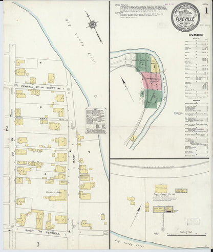 Sanborn Fire Insurance Map from Pikeville, Pike County, Kentucky (1910), Sheet #0001 - Complete Map Set gallery image, historic Sanborn map, vintage wall art, Kentucky Kentucky