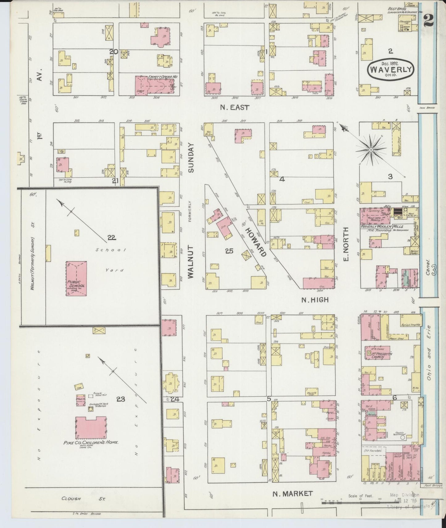 Sanborn Fire Insurance Map from Waverly, Pike County, Ohio (1892), Sheet #0002 - Complete Map Set gallery image, historic Sanborn map, vintage wall art, Ohio Ohio