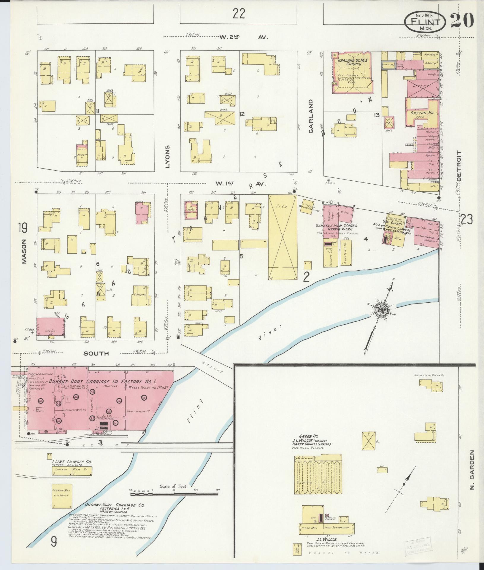 Sanborn Fire Insurance Map from Flint, Genesee County, Michigan (1909), Sheet #0020 - Complete Map Set gallery image, historic Sanborn map, vintage wall art, Michigan Michigan