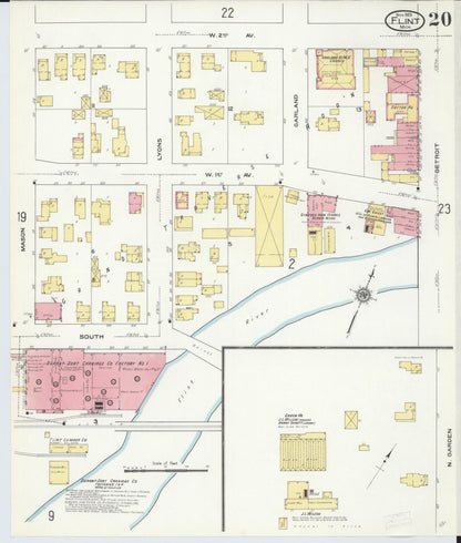 Sanborn Fire Insurance Map from Flint, Genesee County, Michigan (1909), Sheet #0020 - Complete Map Set gallery image, historic Sanborn map, vintage wall art, Michigan Michigan