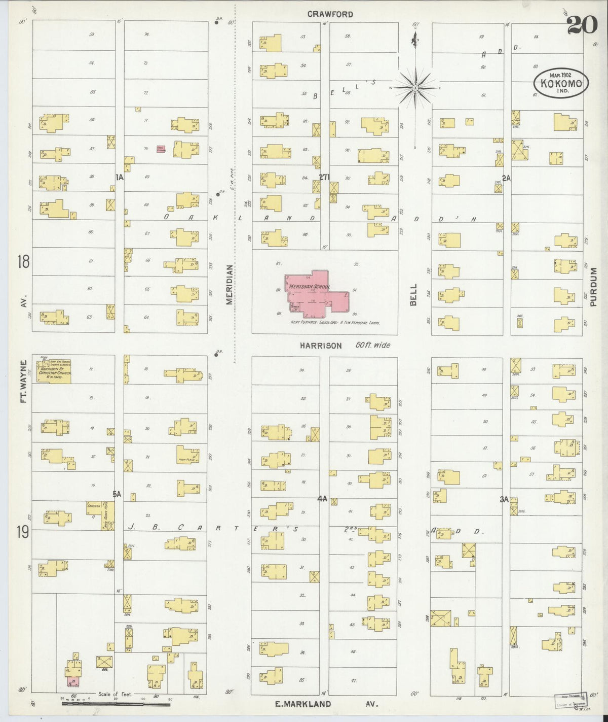 Sanborn Fire Insurance Map from Kokomo, Howard County, Indiana (1902), Sheet #0020 - Historic Sanborn Fire Insurance Map Print, vintage old map wall art, antique decor, genealogy gift, Indiana Indiana map