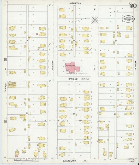 Sanborn Fire Insurance Map from Kokomo, Howard County, Indiana (1902), Sheet #0020 - Historic Sanborn Fire Insurance Map Print, vintage old map wall art, antique decor, genealogy gift, Indiana Indiana map